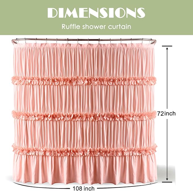 Extra Wide Shower Curtain 108" W x 72" L, Vintage Handcrafted Bow Tie Bath Curtain for Bathroom and Clawfoot Tub, Victorian Ruffle Bathroom Curtain with 18 Buttonholes, Peach (LQ-10)