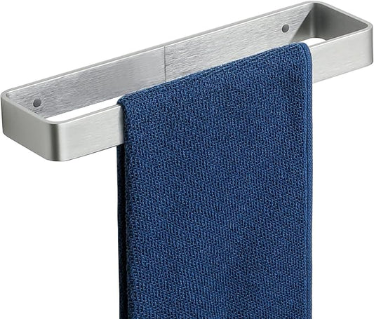 SAYAYO Brushed Nickel Hand Towel Holder for Bathroom Wall, 12 Inch Self Adhesive Towel Bar Hand Towel Rack Square Heavy Duty