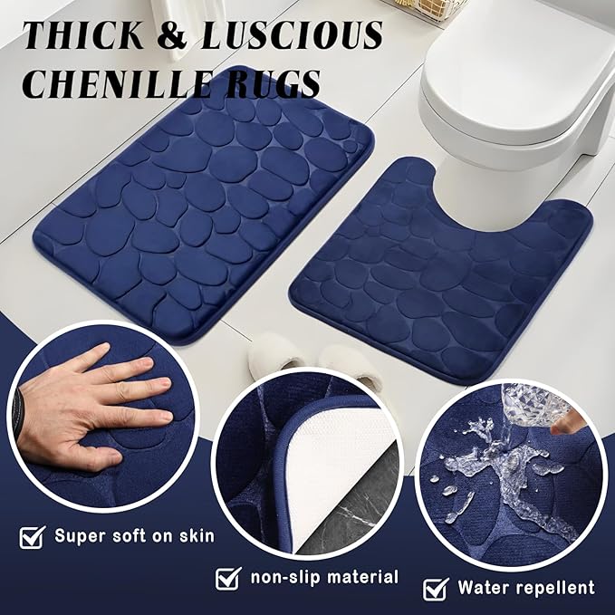 XLHOMO 26PC Bathroom Accessories Set - Gorgeous Blue Bathroom Set, Bathroom Accessory Set, Blue Shower Curtain Set with Bathtub Mats for Shower Tub