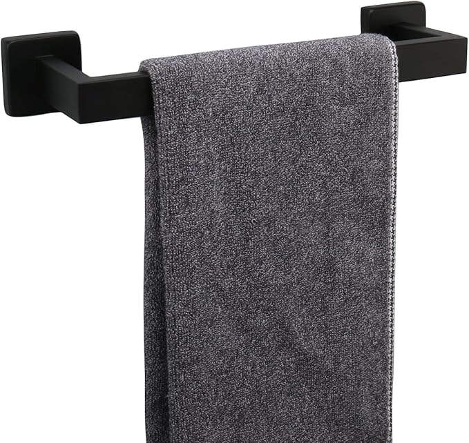 TocTen Bath Towel Rack - Square Base Thicken SUS304 Stainless Steel Towel Bar for Bathroom, Bathroom Accessories Towel Rod Heavy Duty Wall Mounted Towel Holder. (Black, 12)