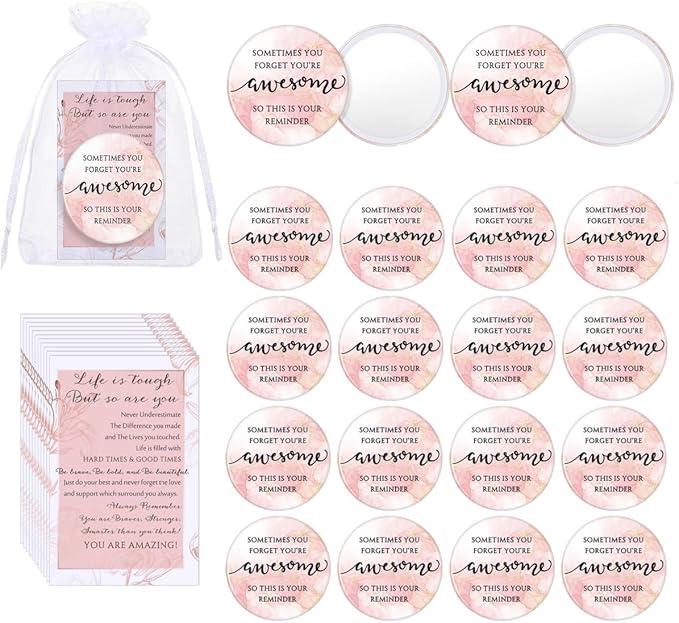 25 Set Mother's Day Inspirational Compact Mirror Religious Bulk Gift for Women Christian Mini Makeup Pocket Mirror Administrative Professional Gift with Card for Volunteer Employee Teacher (Pink)