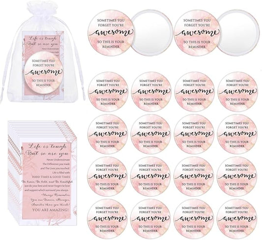 25 Set Mother's Day Inspirational Compact Mirror Religious Bulk Gift for Women Christian Mini Makeup Pocket Mirror Administrative Professional Gift with Card for Volunteer Employee Teacher (Pink)