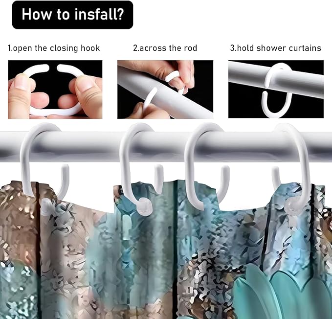 AZHM Farmhouse Flower Floral Shower Curtain Set 4pcs Rustic Teal Turquoise Daisy Bathroom Accessory Set with Rugs and 12 Hooks