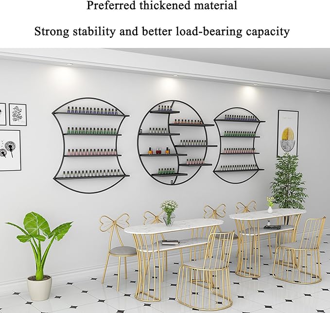 Round Metal Nail Polish Display Rack, Cosmetic Storage Rack, Wall Decoration for Beauty Stores and Dressing Rooms,Black