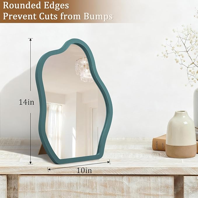 Desk Mirror with Wood Stand Makeup Standing Portable Wood Tabletop Mirror for Hanging High Definition Room Decor Small Modern Vanity Living Room Bedroom Tabletop Bathroom