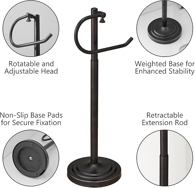 RFOUO Hand Towel Holder Stand,Standing Towel Racks for Bathroom,Hand Towel Holder for Bathroom Kitchen Vanity Countertops,Stainless Steel Adjustable Towel Bar 16.5-26 Inch(Oil Rubbed Bronze)
