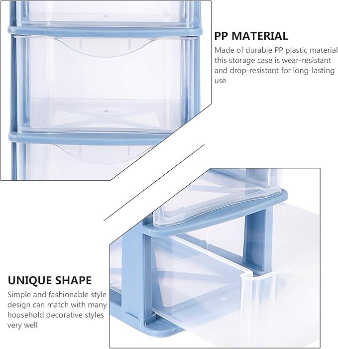 Drawer Storage Cabinet Plastic Makeup Organizer Storage Station Cube with 3 Drawers Cosmetics Jewelry Storage Case Display for Bathroom Vanity Cabinet Countertops Blue Plastic Desk Drawers