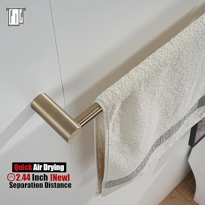 JQK Bath Towel Bar Champagne Bronze, 32.5 Inch 304 Stainless Steel Thicken 0.8mm 2 Pieces Towel Rack Bathroom Wall Mount, Useable Length 30 Inch, TB610L30-CB