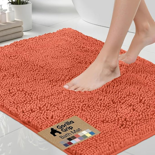 GORILLA GRIP Bath Rug Mat 60x24, Thick Soft Absorbent Chenille, Quick Dry Microfiber Mats, Rubber Backing Washable Shower Floor Rugs, Bathmat Runner, US Designed Bathroom Home Decor Accessories Coral