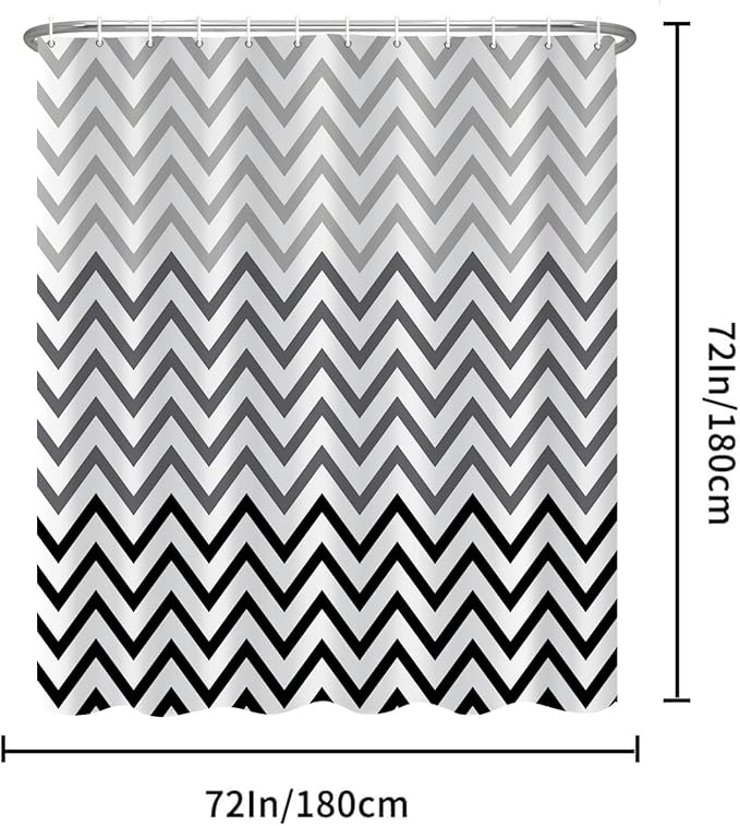 Black and White Grey Striped Shower Curtain Geometric Abstract Boho Bohemian Mid Century Modern Minimalist Shower Curtains for Bathroom Farmhouse Waterproof Fabric Shower Curtain Set 72x72 Inches