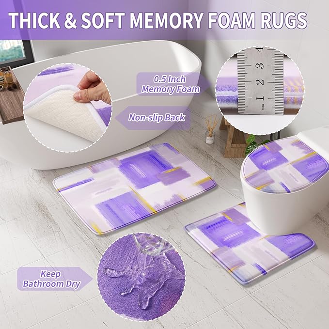 XLHOMO Bathroom Accessories Set - 25PC Bathroom Set with Shower Curtain and Rugs, Purple Bathroom Set, Bathroom Accessory Set with Press-on Lid Trash Can, Soap Dispenser and Qtip Holders