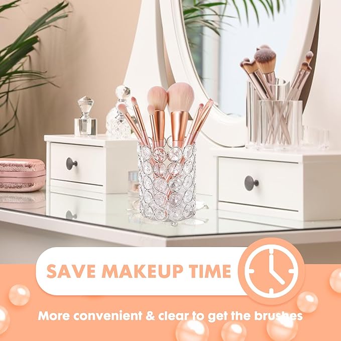ShellKingdom Makeup Brush Holder, Clear Crystal Diamond Cosmetic Brush Storage Organizer Holder, Candle Holder for Wedding Christmas Birthdays Gifts Home Office Decor Dresser