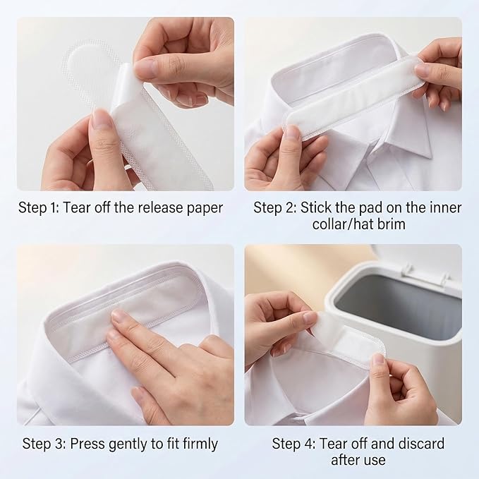 erioctry 40PCS White Disposable Collar Protectors - Self-Adhesive Sweat Pads for Shirts Invisible Neck Liners Hat Cleaners Prevent Sweat Stains Keep Clothes Fresh for Men Women