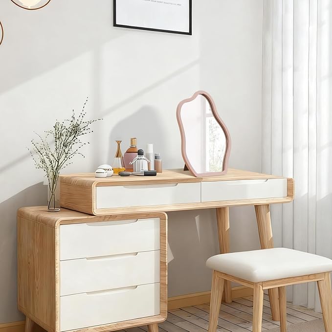 Irregular Table Mirror Wood Frame Portable Free Standing Ornate High Definition Countertop Mirrors for Tabletop Countertop 14" L x 10" W Bedroom Bathroom Living Room