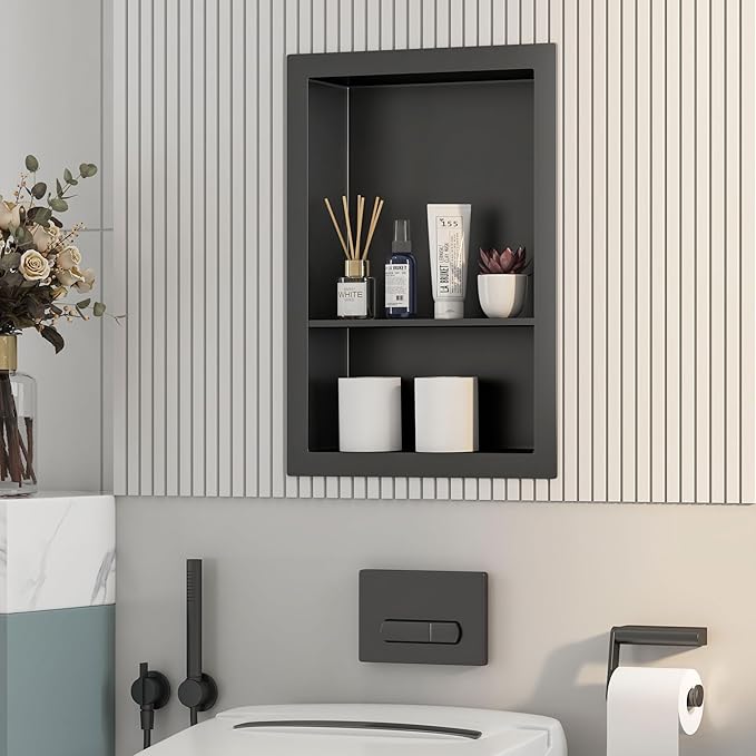 12x18 Black Shower Niche for Shower Wall,Bathroom Medicine Cabinet Recessed,Surface Mount Medicine Cabinet,Small Bathroom Wall Cabinet,Recessed Wall Niche for Over Toilet Storage/Living Room