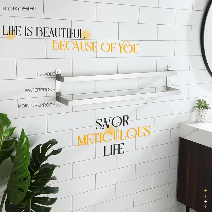 KOKOSIRI Bath Towel Bars 32 Inches Bathroom 2-Tiers Ladder Towel Rails Towel Holders Wall Mounted Towels Shelves Rack Brushed Stainless Steel, B5008BR-L32