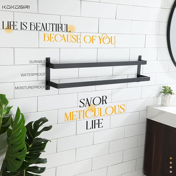 KOKOSIRI Towel Bars Black Bath Towel Holders 32 Inches Bathroom 2-Tiers Ladder Towel Rails Wall Mounted Towels Shelves Rack Stainless Steel, B5008BK-L32