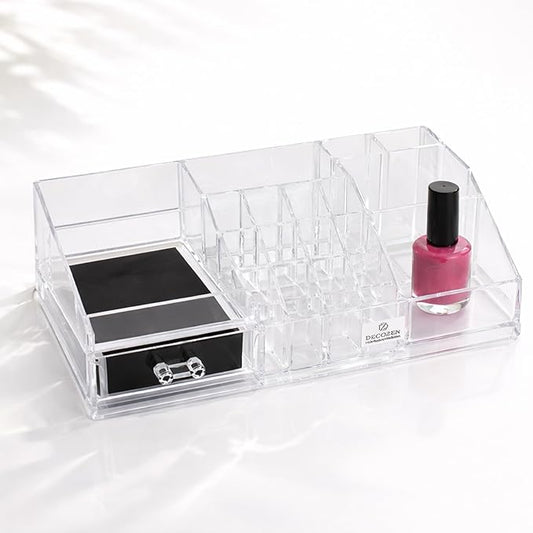 Decozen Makeup Organizer - Vanity Storage with Multiple Compartments and Drawers for Brushes, Lipsticks, Jewelry, Perfect for makeup organizer countertop, makeup holders and organizers, Gift for Mom