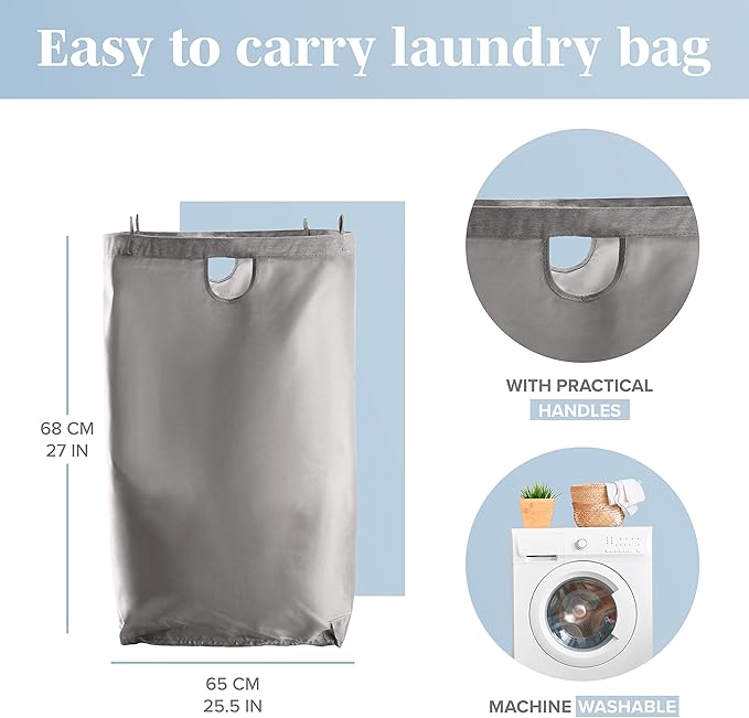 LONBET Laundry Basket with Lid, Made from Breathable Fabric | Aesthetic Clothes Hampers for Laundry with Side Handles & Sturdy Bamboo Frame (26 Gallons - Single, Gray)