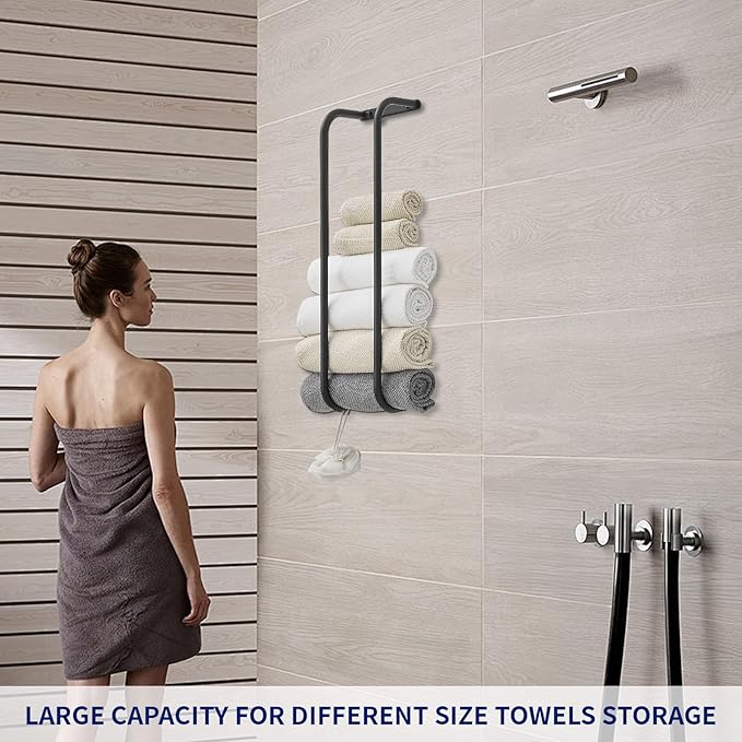 BWE Towel Racks for Bathroom Wall Mounted, Bathroom Towel Storage for Rolled Towels, Stainless Steel Vertical Towel Holder, Bathroom Organizer Black