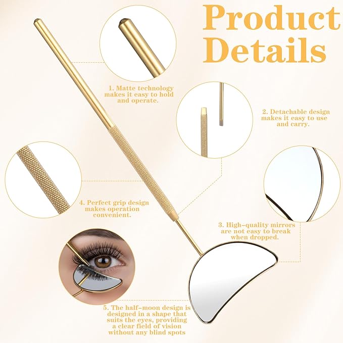 2 PCS Lash Mirror for Eyelash Extensions, Stainless Steel Lash Mirror, Half Moon Eyelash Mirrors for Lashes, Detachable Lashes Inspection Mirrors for Beauty Supplies