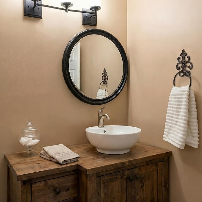 1 Pc Black Vintage Cast Iron Solid Towel Ring Fleur De Lis Design Antique Towel Holder for Bathroom Kitchen Accessories Wall Mounted Christmas Party Gifts