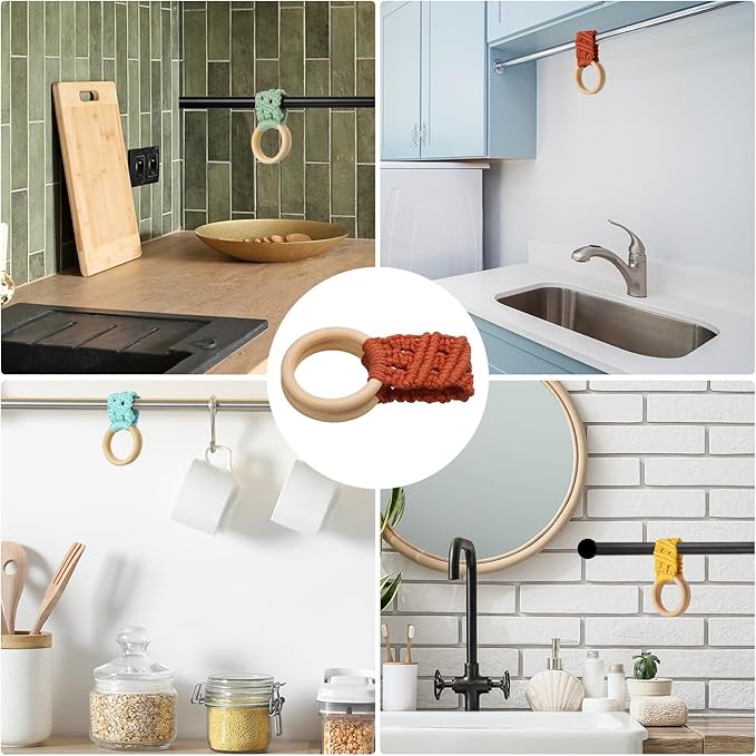 uxcell 2Pcs Kitchen Dish Towel Holder, 11"x3" Crochet Towel Ring with Hanging Loop for Cabinet House Oven Stove Door, Brick Red