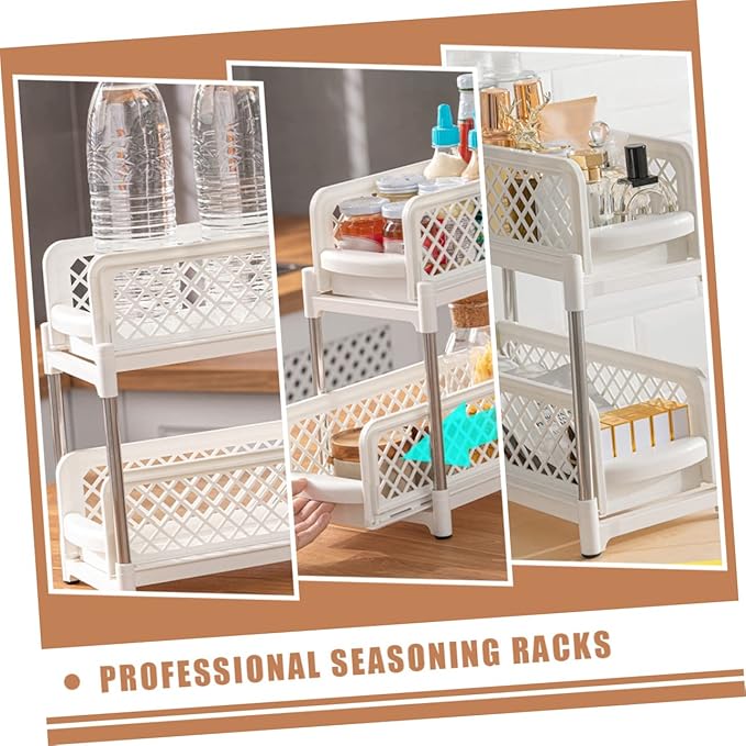 COLLBATH Convenient Dual Seasoning Rack for Kitchen Professional Bathroom Shelf Stable Design for Easy Organization and Storage for Makeup and Kitchen Supplies