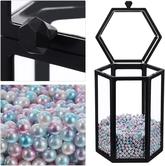 FRCOLOR Glass Makeup Brush Holder with Lid, Vintage Makeup Brush Organizer Storage Box with Colorful Pearls for Vanity Dresser (Black)