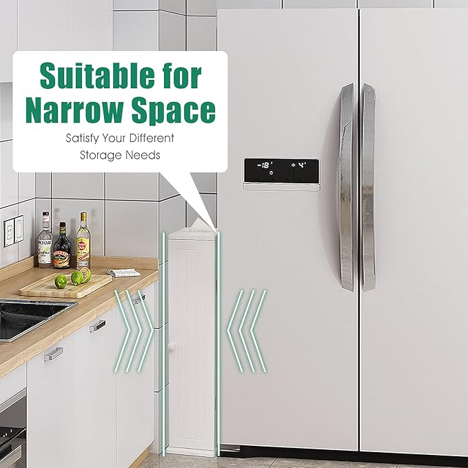 Free Standing Tissue Cabinet, Toilet Paper Holder w/ 3 Detachable Shelves, Hinged Door, Top Slot, 4-Tier Large Capacity & Compact Size, Suitable for Bedroom, Living Room, Bathroom, White