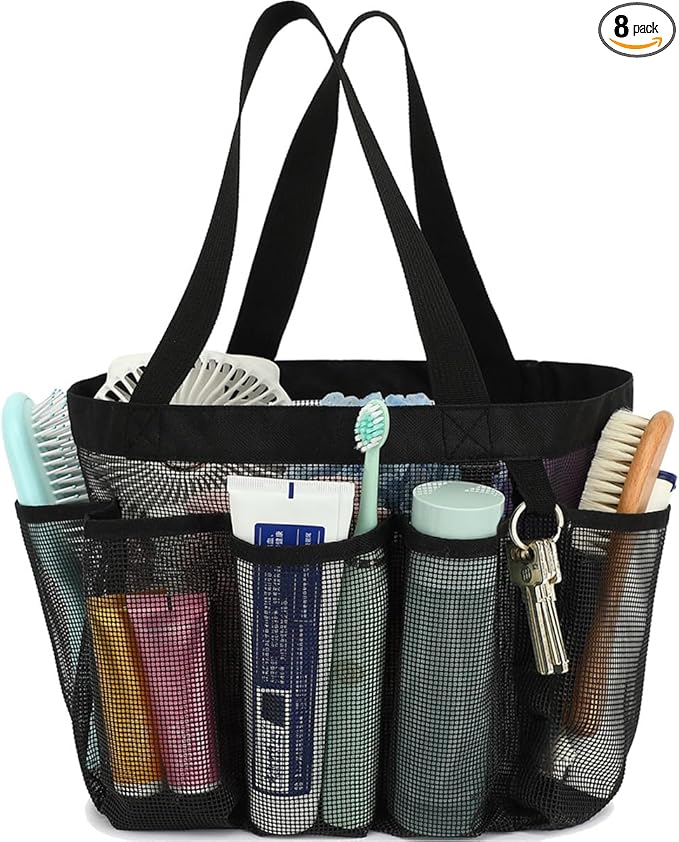 Fammart Mesh Shower Caddy Portable for College Dorm Room Essentials, 8-Pocket Large Shower Basket Tote Bag with 2 Handles for Toiletry, Bathroom, Beach, Camp, Gym
