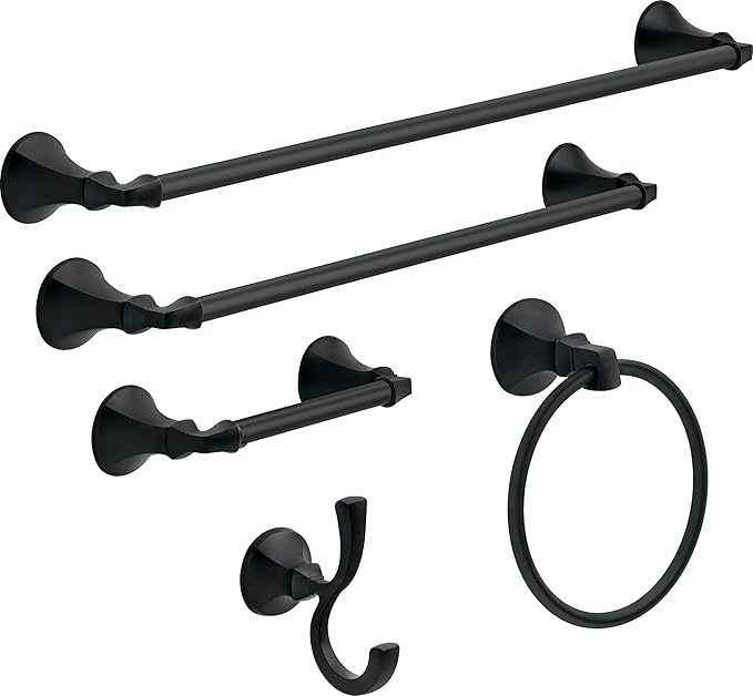 DELTA FAUCET Rubber Limited 76424-BL Ashlyn 24-in Wall Mount Towel Bar Bath Hardware Accessory in Matte Black