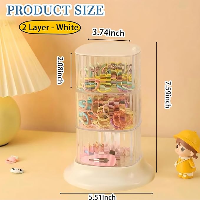 Hair Accessory Organizer, 3-Layer Rotating Clear Hair Tie Organizer for Hair Clips, Headbands, Hair Ties, Earring, Necklace, Ring, Jewelry Boxes & Organizers for Girls & Women (3-Layer???White)