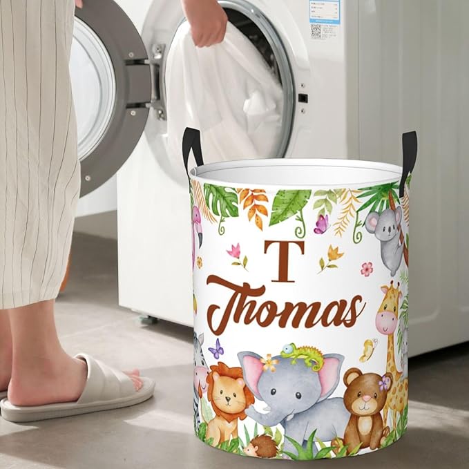 Custom Animal Laundry Baskets, Personalized Animal Pattern Gifts with Customized Name, Collapsible Laundry Hamper for Kids Adults Home Decoration,16.5 X 13.8in