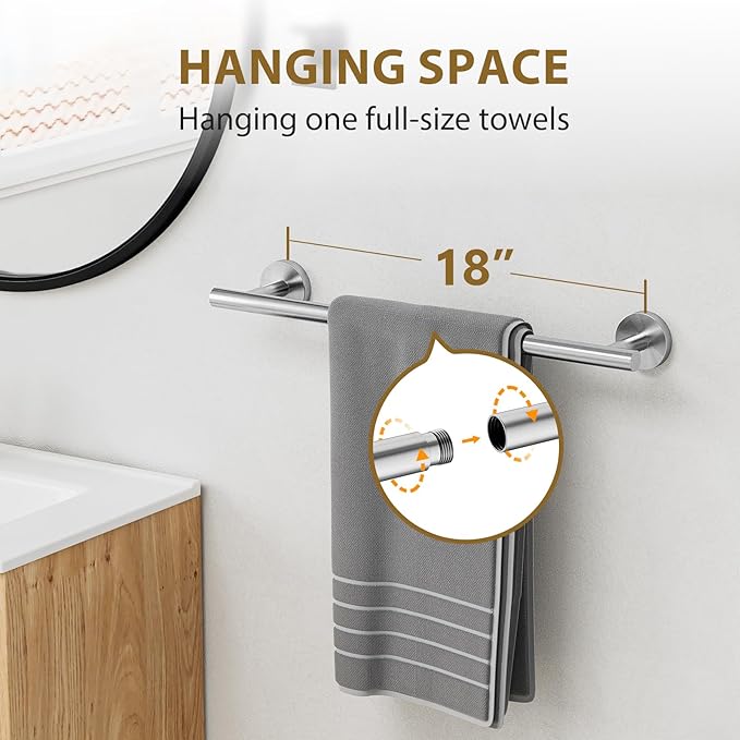 Luxbaro 18 Inch Bathroom Hardware Set, Brushed Nickel Bathroom Accessories, Modern Towel Bar Set Wall Mounted, Durable SUS304 Stainless Steel, 4-Piece