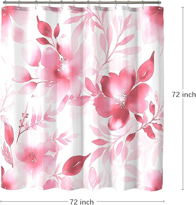 Floral Shower Curtain, Pink Watercolor Flower Shower Curtains for Bathroom, Modern Minimalist Waterproof Fabric Bath Decoration 72x72 Inch