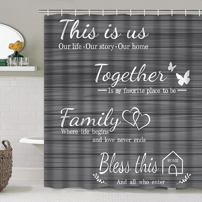 AZHM Family Shower Curtain Set Gray Home Bathroom Set with Shower Curtain and Rugs and Accessories Bathroom Decor Curtain with 12 Hooks