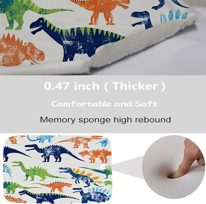Colorful Cute Dinosaur Bathroom Sets with Cartoon Funny Kids Boys Shower Curtain and 20 x 31 Rugs Bathroom Accessories Sets Decor with Bath Rug, Bath Mat, U-Shaped Contour and Hooks 72 x 72 Inch
