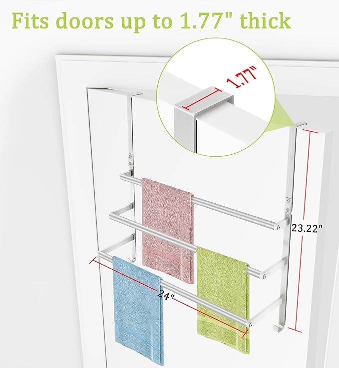 Over The Door Towel Rack, Over Door Towel Racks for Bathroom, Towel Rack with Hooks for Door Hanging, Towel Holder Over The Door Towel Bar 24Inch, Brushed Nickel