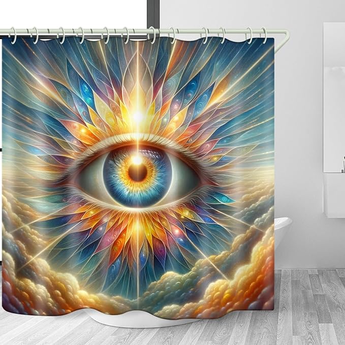 Bright Fabric Shower Curtains, God's Eye Theme Design Art Shower Curtains, Bathroom Decor Set, 12 Shower Curtain Hooks (72 "Wx72 L) Inch Waterproof Shower Curtain.