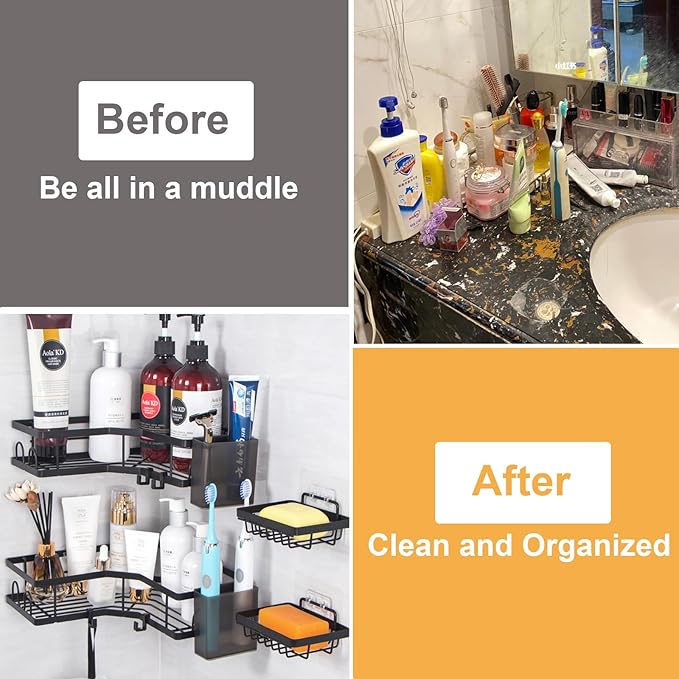 Shower Caddy, Adhesive Bathroom Organizer for Bathroom Storage & Home Decor & Kitchen,No Drilling, Rustproof Stainless Steel Shower Shelves Rack for Inside (5 unit)