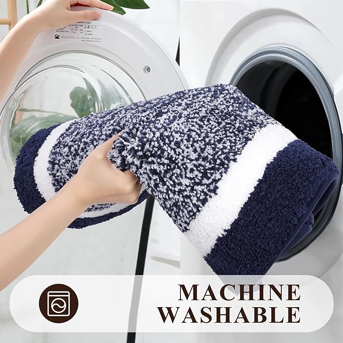 Pauwer Bathroom Rugs Sets 3 Piece Bathroom Shower Rugs with U-Shaped Contour Toilet Mat Absorbent Microfiber Plush Bath Mats Non Slip Bath Rugs Machine Washable Shaggy Bathroom Floor Mats, Navy