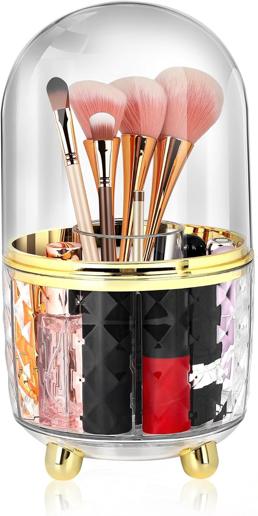 360° Rotating Makeup Tool Storage Box with Lid, Makeup Brush Holder, Dust-Proof Rotating Makeup Brush Storage Box, Suitable for Dressing Tables, Ideal Gift for Girlfriends, Wives, and Friends