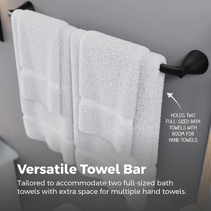 Pfister Willa Bath Towel Bar for Bathroom, 24-Inch, Wall-Mounted, Screw-in, Matte Black Finish, BTBWLL2B