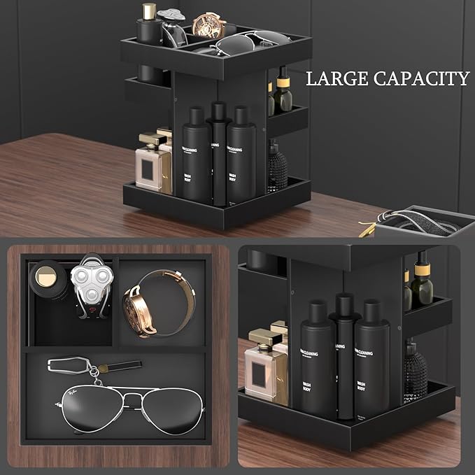Cologne Organizer for Men Women, Large Capacity Wood Cologne Stand with Rotate Perfume Shelf Bathroom Vanity Countertop Storage