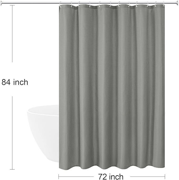 Gibelle Extra Long Shower Curtain 72 x 84, 230GSM Tall Waffle Weave Textured Fabric Shower Curtain for Bathroom, Water Repellent, Machine Washable, Grey