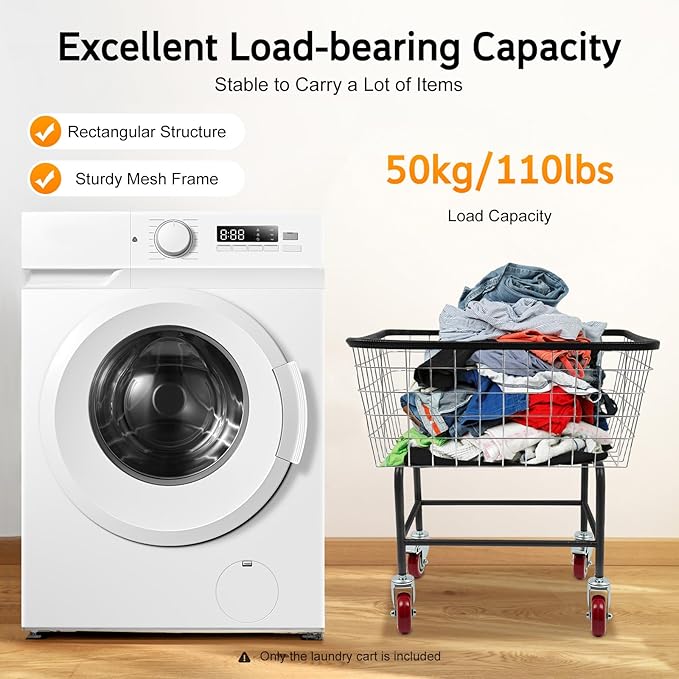 4.5 Bushel Steel Wire Laundry Cart, Commercial Wire Laundry Basket with Wheels, Heavy Duty Large Steel Basket for Laundry Clothes Storage, 20 * 15.7 * 26in
