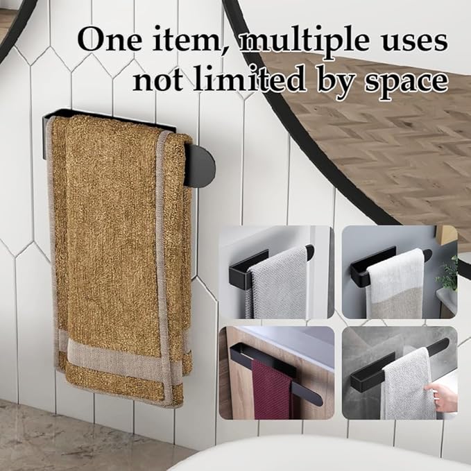 Hand Towel Holder, Self Adhesive Hand Towel Bar，Stainless Steel Bathroom Towel Racks Stick on Wall, Black