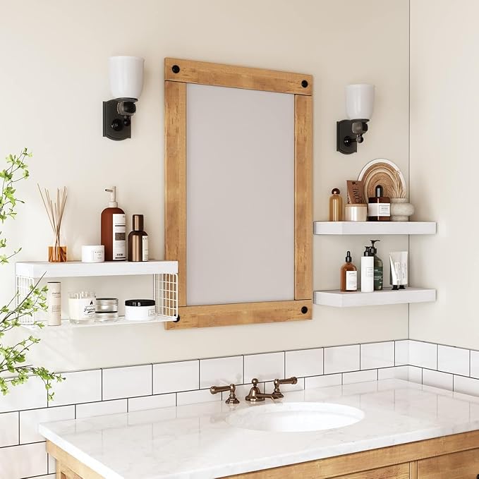 Bathroom Shelves Over Toilet - Heavy Duty Storage Rack, 25+ lbs Weight Capacity, Minimalist Design Wall Mounted Floating Shelves Toilet Paper Storage Farmhouse Decor Shelf 16 inch (White, General, 3)