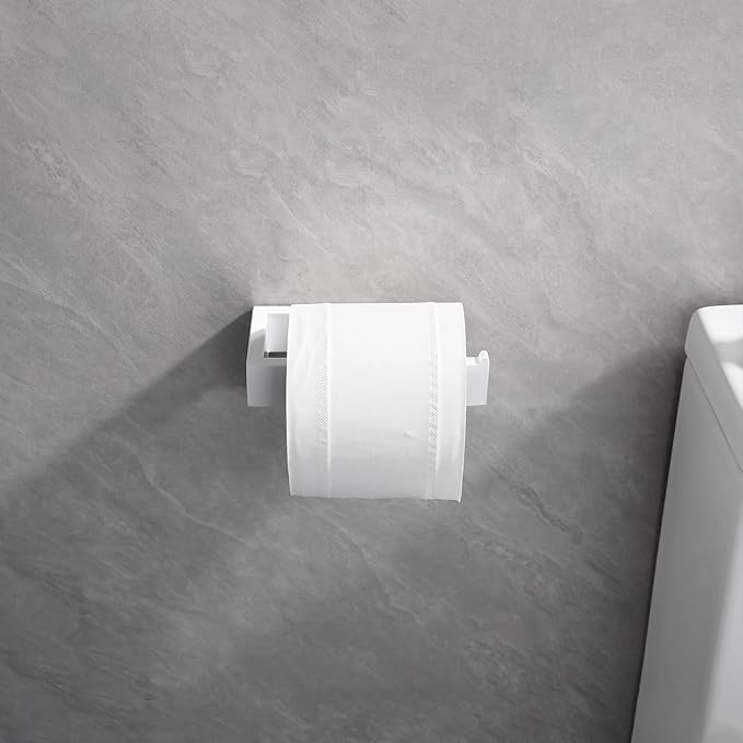GERZWY 3-Piece Bathroom Accessory Set Stainless Steel Toilet Paper Holder Towel Ring Towel Hooks Wall Mount, White